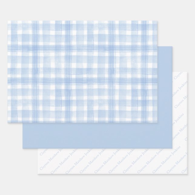 WatercolorBlue Gingham Juego de hojas de papel de  (Set)