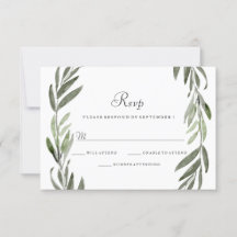 WatercolorGreen Leaf Wreath Wedding RSVP