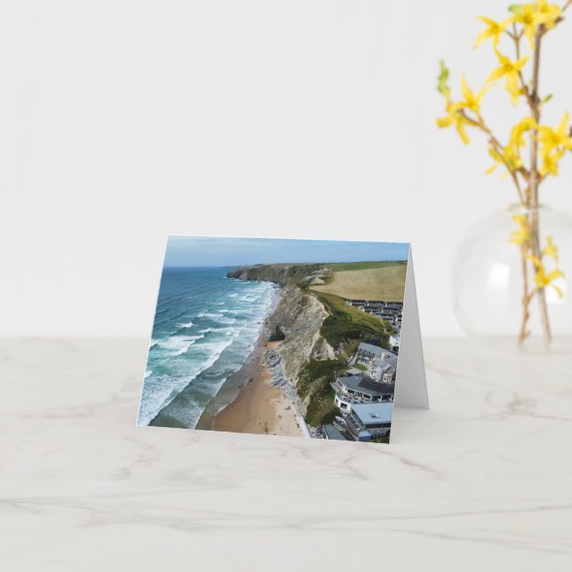 Watergate Bay, tarjeta de felicitación Cornwall. (flor amarilla)