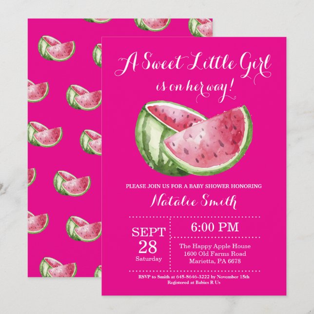 Watermelon Baby Shower Invitación Rosa (Anverso / Reverso)