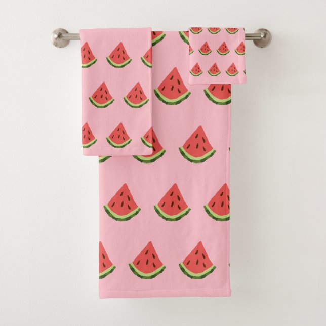 Watermelon Wedges Bath Towels (Pink & Red) (In situ)