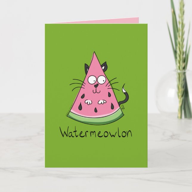 Watermeowlon Watermelon Cat Graciosa Tarjeta de sa (Anverso)