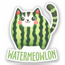 WATERMEOWLON Watermelon Pun Funny Cat Pegatina