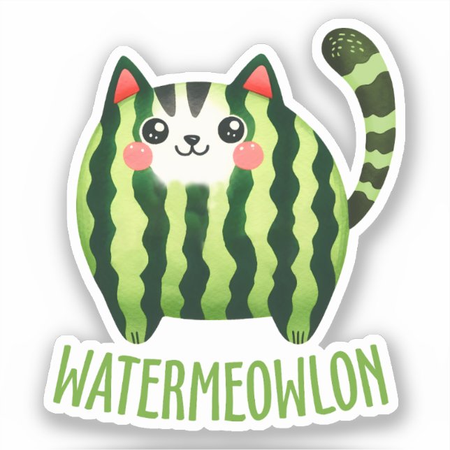 WATERMEOWLON Watermelon Pun Funny Cat Pegatina (Anverso)
