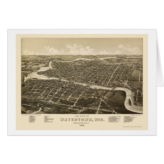 Watertown, mapa panorámico de los WI - 1885 (Anverso (Horizontal))