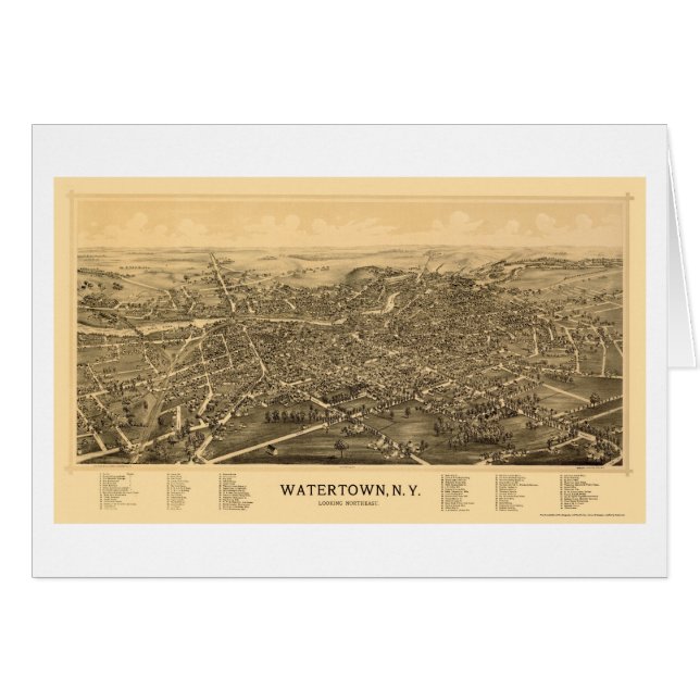 Watertown, mapa panorámico de NY - 1891 (Anverso (Horizontal))