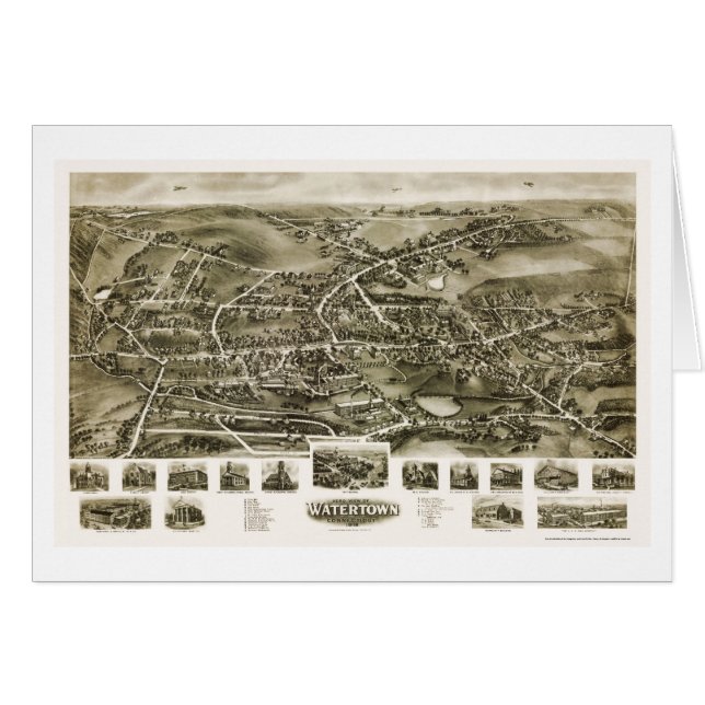 Watertown, mapa panorámico del CT - 1918 (Anverso (Horizontal))