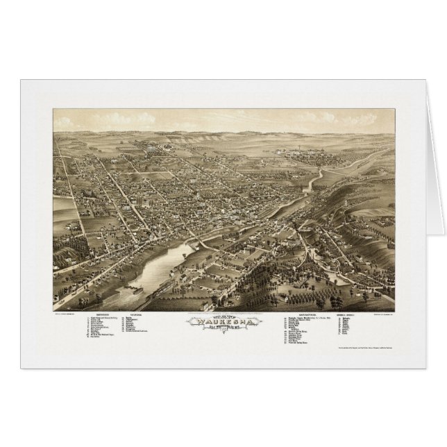 Waukesha, mapa panorámico de los WI - 1880 (Anverso (Horizontal))