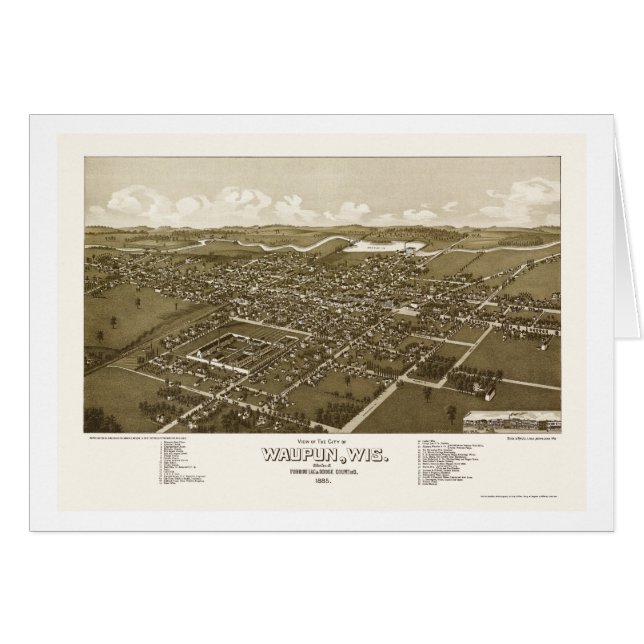 Waupun, mapa panorámico de los WI - 1885 (Anverso (Horizontal))
