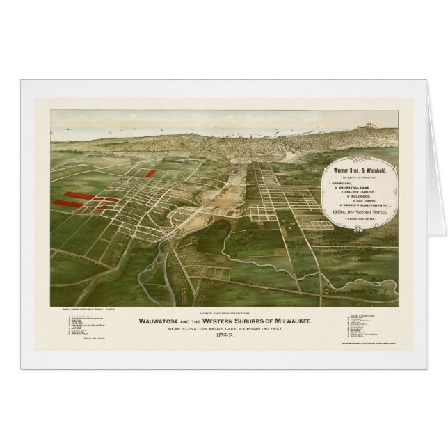 Wauwatosa, mapa panorámico de los WI - 1892 (Anverso (Horizontal))