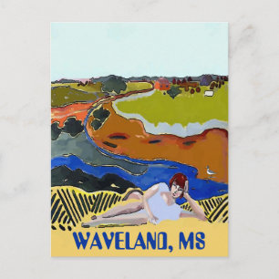WAVELAND MS, postal de estilo vintage