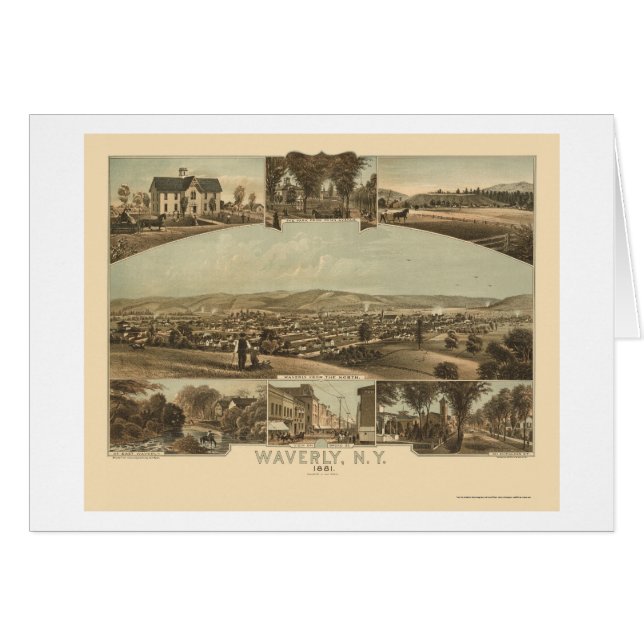 Waverly, mapa panorámico de NY - 1881 (Anverso (Horizontal))