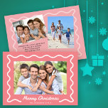 Wavy Border Feliz Navidad 3 Fotos Rosa<br><div class="desc">Esta tarjeta de Navidades fotográficos con un borde blanco ondulado retro sobre un fondo de color rosa ofrece espacio para 3 fotos y un mensaje personal.</div>