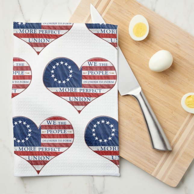 We The People American Flag Heart Kitchel Toalla (Doblado Cuarto)