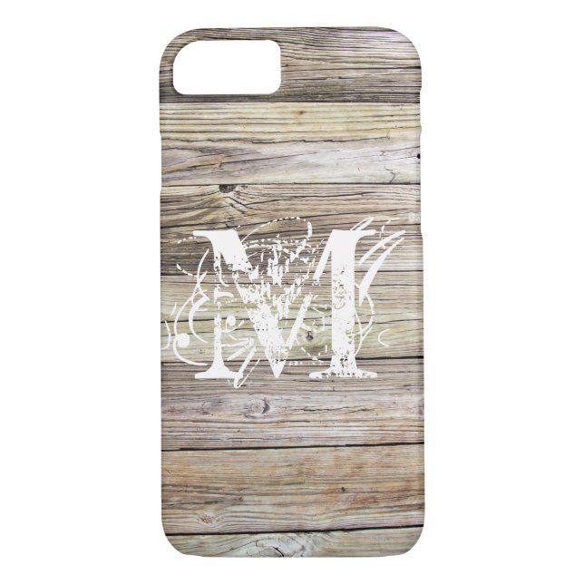 Weathered Wood Monogrammed iPhone 7 Funda (Reverso)