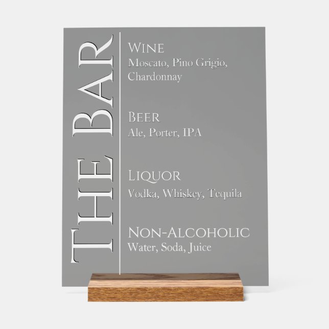 Wedding Bar Sign - Custom Acrylic Drink Display (Anverso)