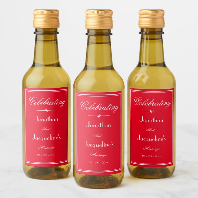 Wedding Favors Script Nombre Elegant Moda Red Mini (Botellas)