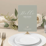 Wedding Guest Menu And Place Card<br><div class="desc">Welcome your guests in a thoughtful and elegant way with this dual-purpose place card and menu from the Two Are Better Than One wedding collection. The front side features a soft sage green background with a warm greeting that reads “Hello” followed by the guest’s name, making each attendee feel personally...</div>
