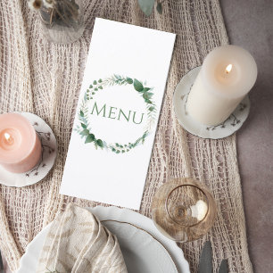 Wedding Menu Card with Botanical Wreath Design