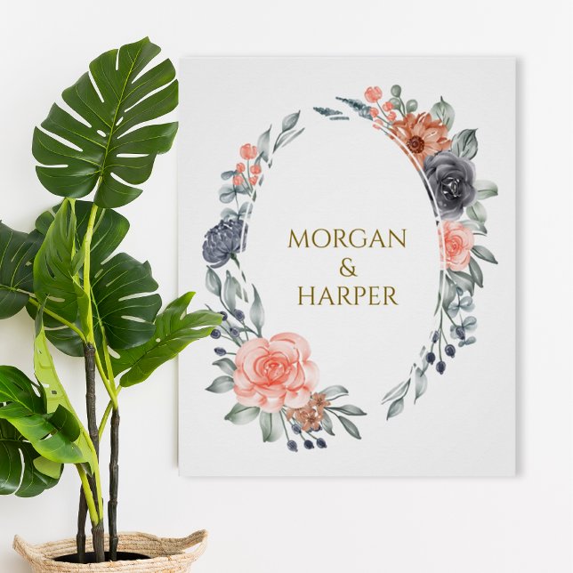 Wedding Poster With Soft Peach & Blue Flowers (Subido por el creador)