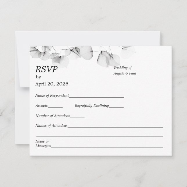 Wedding RSVP Card Soft Leaf Leaves  (Anverso)