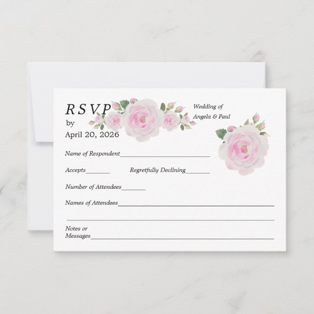 Wedding RSVP Card Soft Pink Roses  (Anverso)