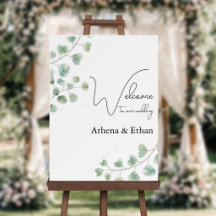 Wedding Welcome Sign with Eucalypus Leaves