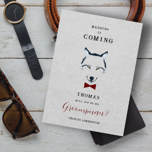 Wedding Wolf Groomsman Grey Shades Red Bow Tie
