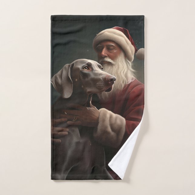 Weimaraner con Santa Claus Navideño Festivo (Toalla de mano)