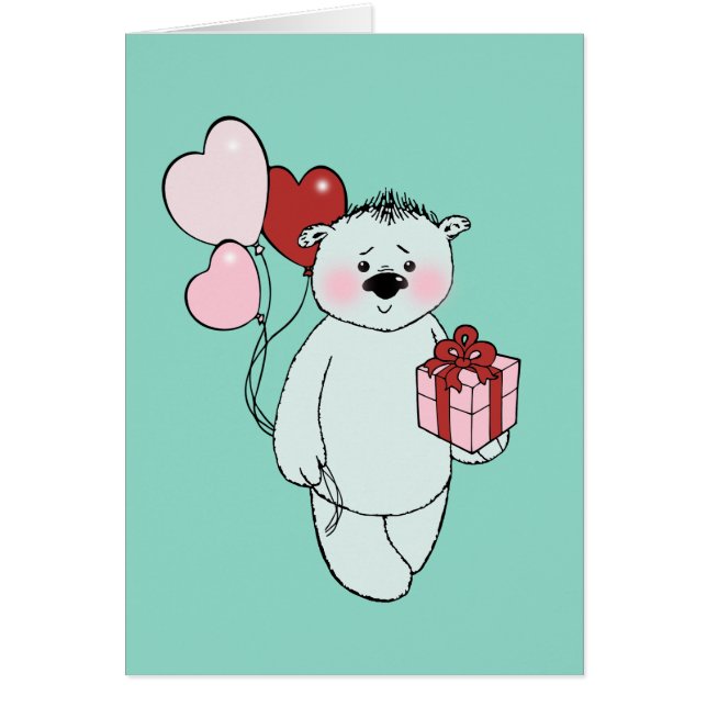 Weißer Teddybär mit einem Geschenk und Luftballons (Frente)