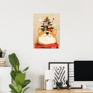 Welsh Corgi juguetón con decoraciones de Navidad
