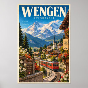 Wengen Suiza Póster de viaje en tren alpino para p