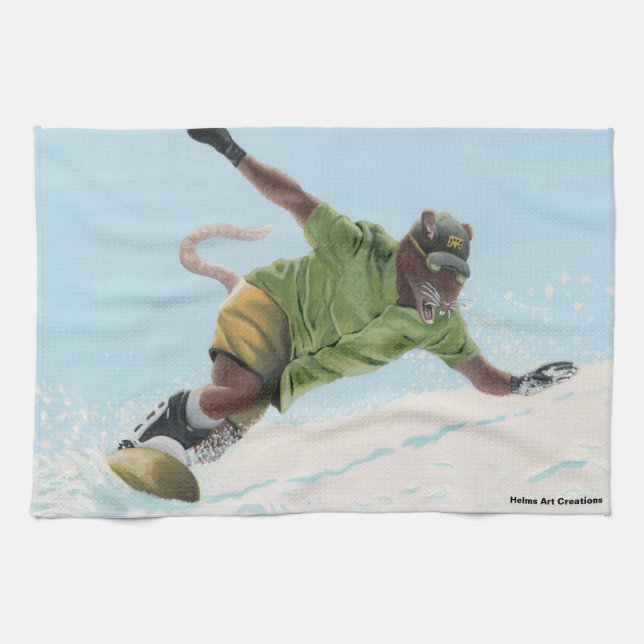 Wererat Snowboarder Fantasy Art Kitchen Toalla (Horizontal)