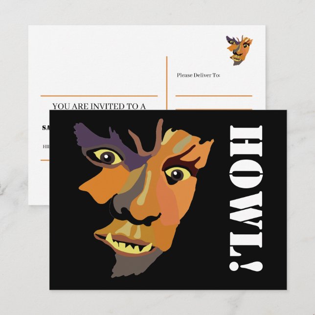 Werewolf clásico, invitación a la fiesta de Hallow (Anverso / Reverso)