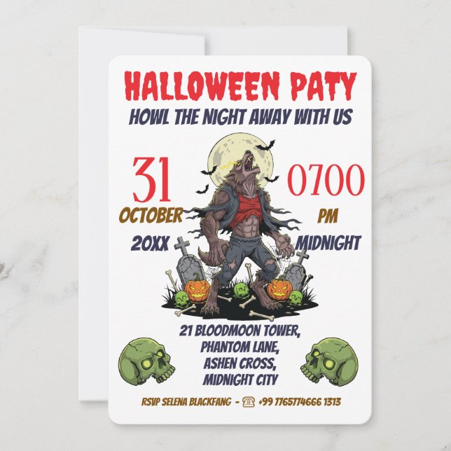 🎃 Werewolf Halloween Invitar Tarjeta 🐺 (Anverso)