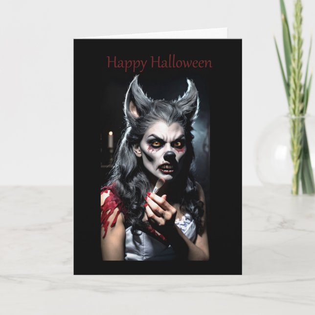 Werewolf mujer aplica tarjeta de Makeup Halloween (Anverso)