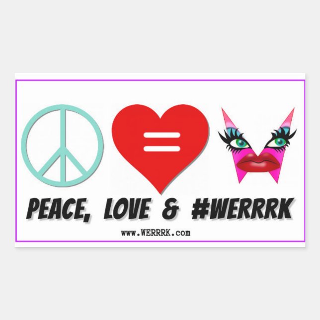 WERRRK.com Paz, amor y Pegatina de #WERRRRK (Anverso)