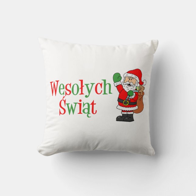 Wesolych Swiat Navidades polacos Santa Cojín decor (Anverso)