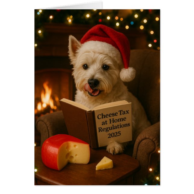 West Highland Terrier 'Cheese Tax' Christmas card (Frente)