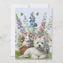 West Highland Terrier y tarjeta Bunnie Easter