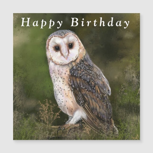 Western Barn Owl Happy Birday Magnetic Card (Anverso)