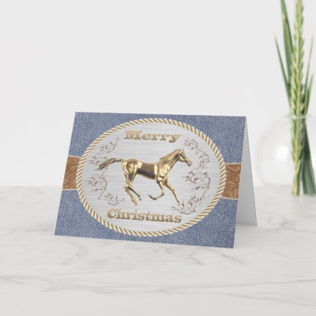 Western Belt Buckle Gold Horse Feliz Navidad (Anverso)