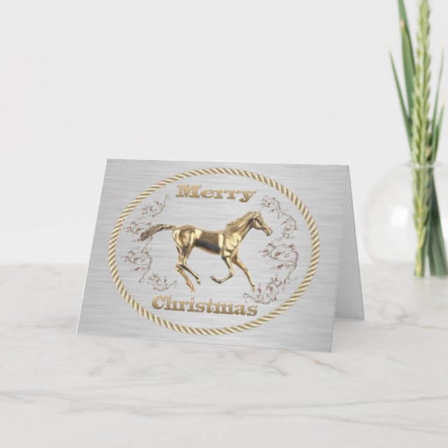 Western Belt Buckle Gold Horse Feliz Navidad (Anverso)