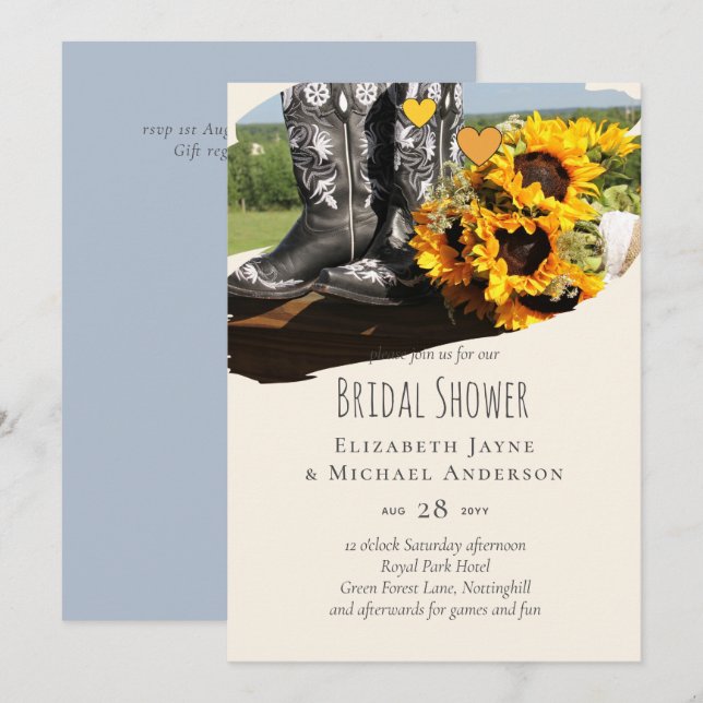 Western Boots Sunflowers Boda Rústica (Anverso / Reverso)