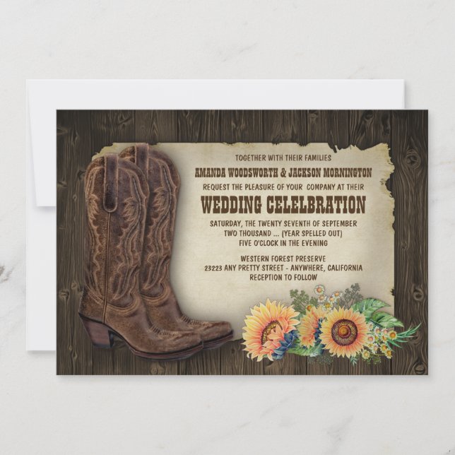 Western Cowboy Boots Boots Invitaciones a la boda  (Anverso)
