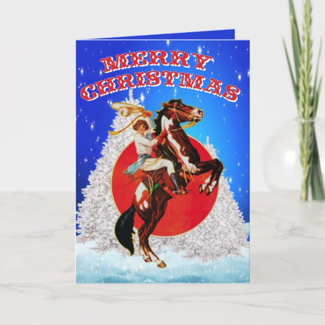 Western Cowgirl Horse Winter Scene Feliz Navidad (Anverso)