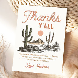 Western Rodeo Cowboy Birday Tarjeta de agradecimie