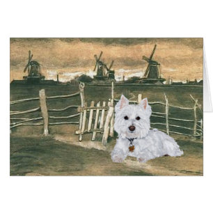 Westie con molinos de viento