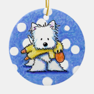 Westie con ornamento de pato de juguete