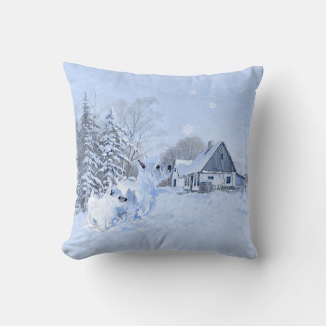Westie en Invierno ALMOHADA (Anverso)